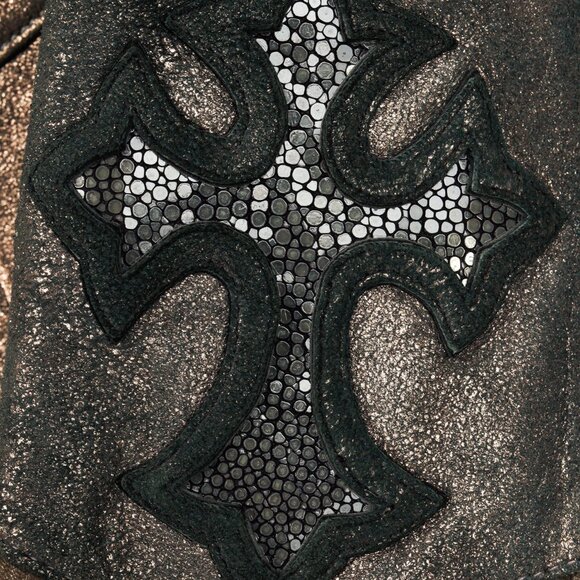 Logan Riese Brown Leather Metallic-Applique Jacket - Picture 8 of 10